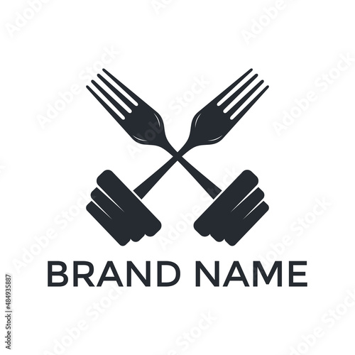 dumbbell combination fork vector logo design