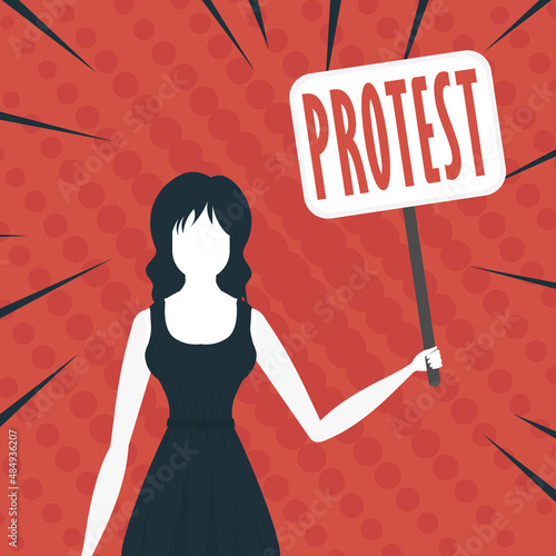 The girl Protests with a transporter in her hands. Pop art style. Vector illustration.