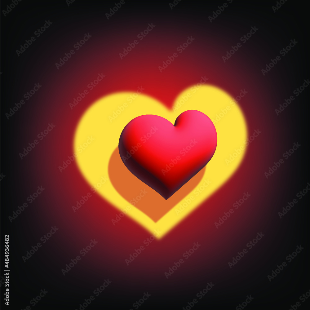 3D HEART. BRIGHT PINK WITH SHADOW ON BLACK BACKGROUND