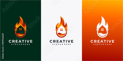 Fire and flame logo design with house and home concept. Fire House Icon Logo Design Element