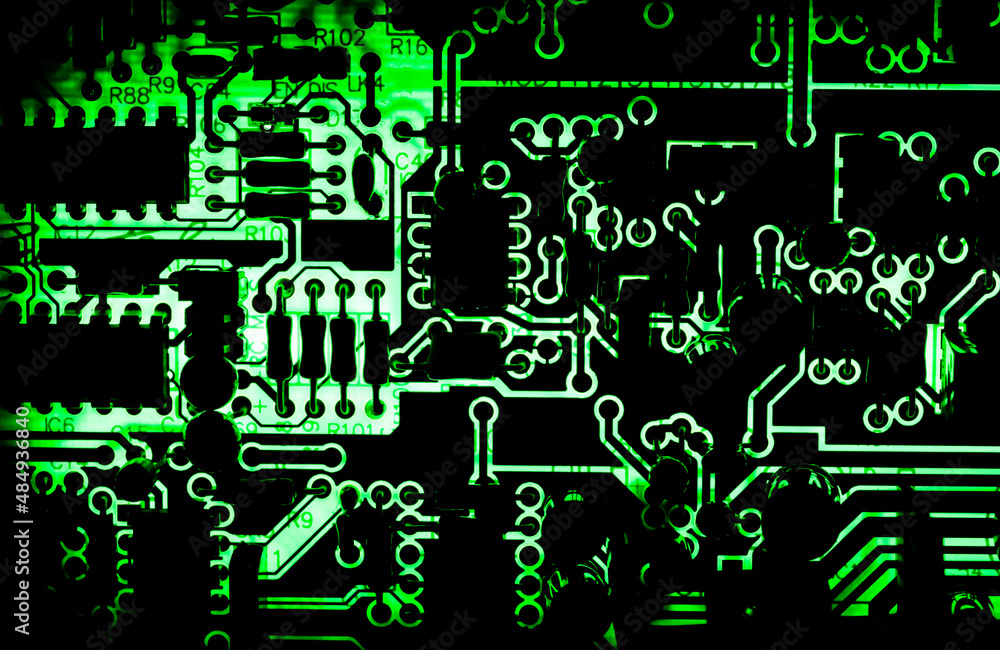 Fototapeta premium electronic board and Electronic device There is a green light according to the circuit pattern. 