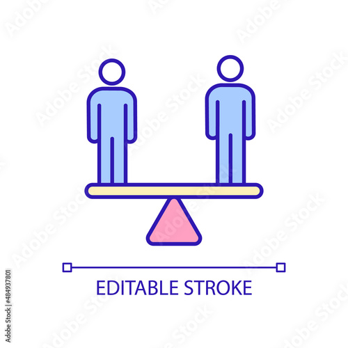 Equality RGB color icon. Fairness and justice. Equal rights and opportunities. Same freedoms and status. Isolated vector illustration. Simple filled line drawing. Editable stroke. Arial font used