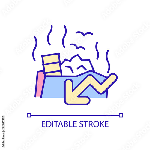Waste disposal RGB color icon. Garbage collection and management. Landfill and dump odour. Isolated vector illustration. Simple filled line drawing. Editable stroke. Arial font used