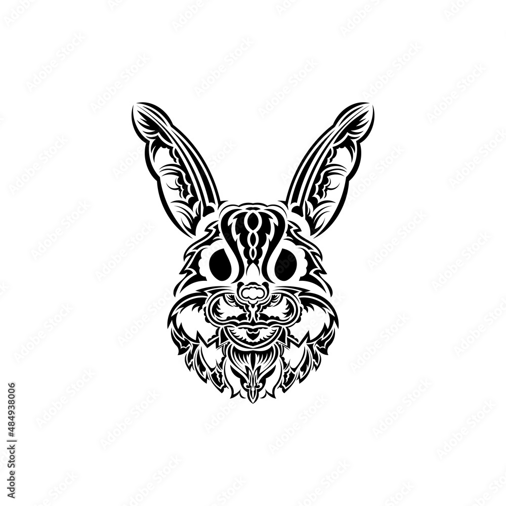 Rabbit head in Polynesian style. Isolated symbol of 2023. Vector illustration.