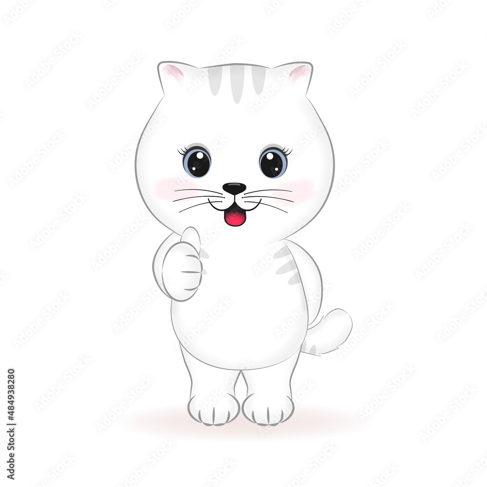 Cute little white cat paw showing thumb like symbol Cute little white cat paw showing thumb like symbol