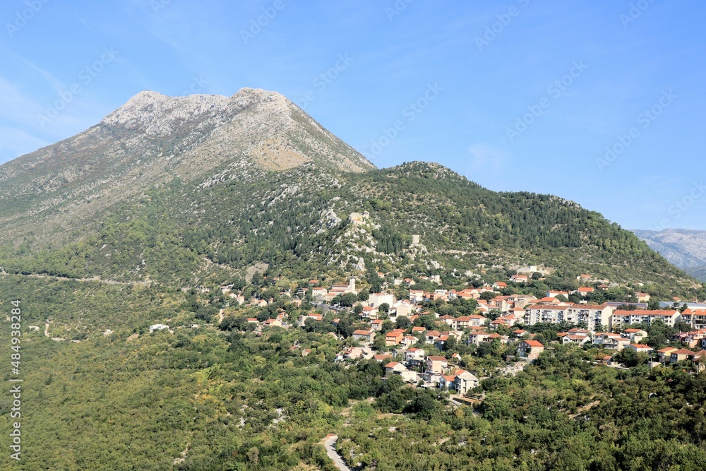 Biokovo moutains and a small village, inland near Baska Voda and Brela, Croatia