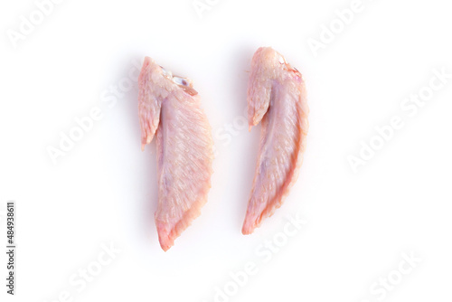 raw fresh chicken wing , part of wing on white background