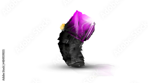 Crystal Stone macro mineral, purple rough amethyst quartz crystals on white background