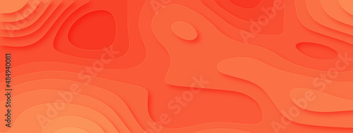 Luxury orange abstract papercut background with 3d geometry circles. Orange paper cut banner with 3D slime abstract background and orange waves layers.	
