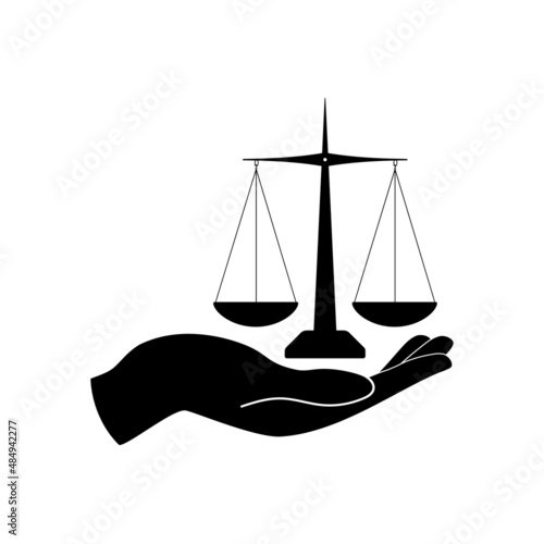 An image of a hand with scales in a simple design on a white background.