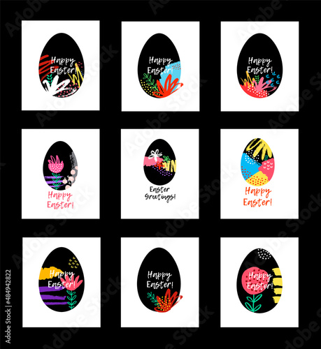 Happy Easter greeting cards collection. Vector illustration with egg. 
