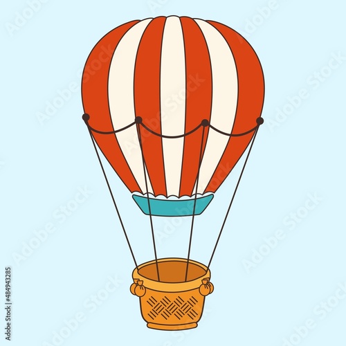 A hot air balloon with red and white stripes. Isolated vector illustration