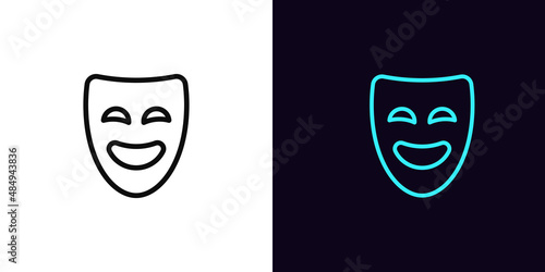 Outline comedy mask icon, with editable stroke. Comedian mask sign, humor face pictogram