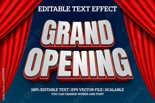 Grand opening editable text effect with red curtain background element