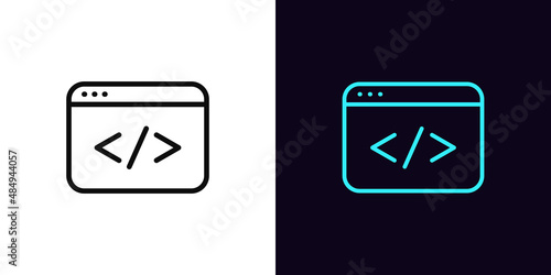 Outline coding icon, with editable stroke. App window sign with code, web development pictogram photo