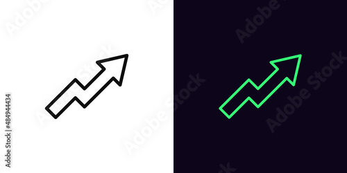 Outline arrow growth icon, with editable stroke. Upward chart sign, rise arrow pictogram