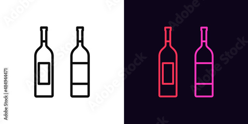 Outline wine bottle icon, with editable stroke. Wine shop sign, alcohol drink pictogram
