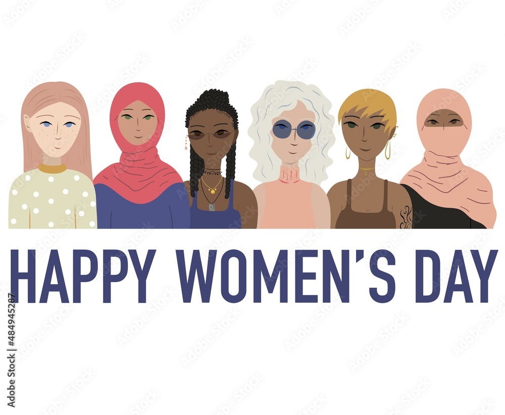 women of different ethnicities and cultures stand side by side together. Strong and brave girls support each other and feminist movement. Sisterhood and females friendship. Vector illustration women of different ethnicities and cultures stand side by side together. Strong and brave girls support each other and feminist movement. Sisterhood and females friendship. Vector illustration