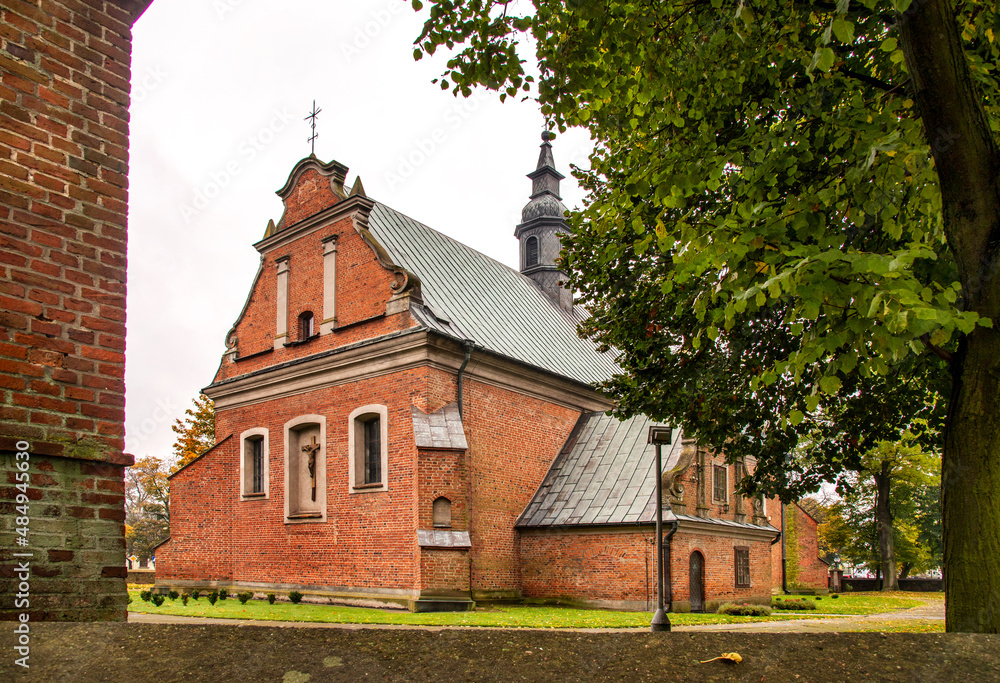 Built in the years 1477-1507 in the Gothic and Neo-Baroque styles, the historic Catholic Church of Our Lady of the Rosary with a belfry in the city of Drobin in Mazovia, Poland.