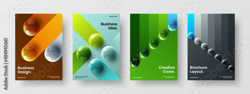 Isolated realistic spheres corporate brochure concept collection. Trendy front page vector design layout set.