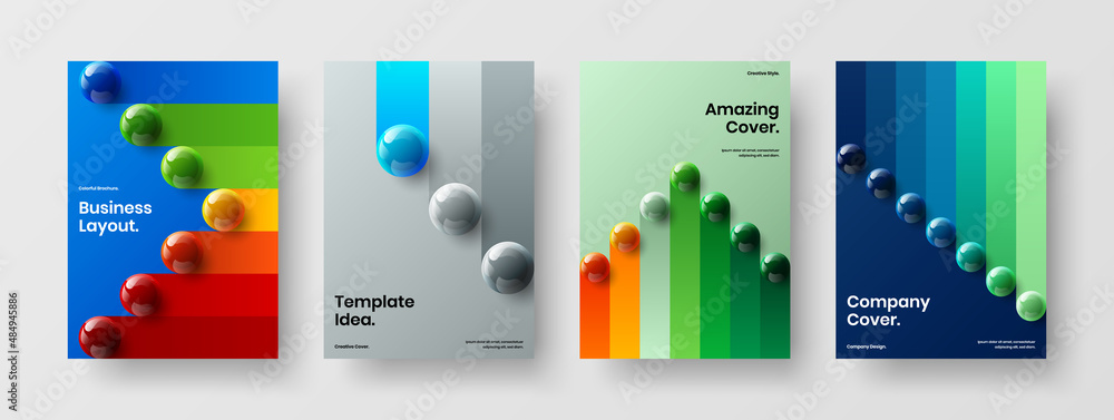 Trendy postcard A4 design vector layout composition. Creative 3D spheres poster concept collection.