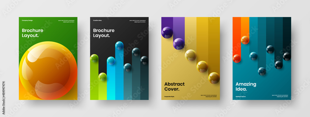 Unique 3D balls corporate cover illustration collection. Abstract poster A4 vector design concept composition.