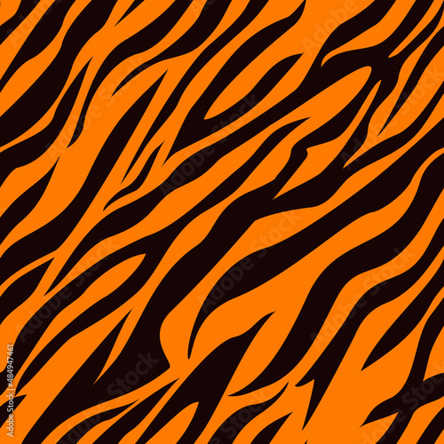 Fototapeta Naklejka Na Ścianę i Meble -  Seamless tiger skin pattern. Abstract background of stripes. Print on fabric and textiles. Endless tiger ornament of lines. Vector background