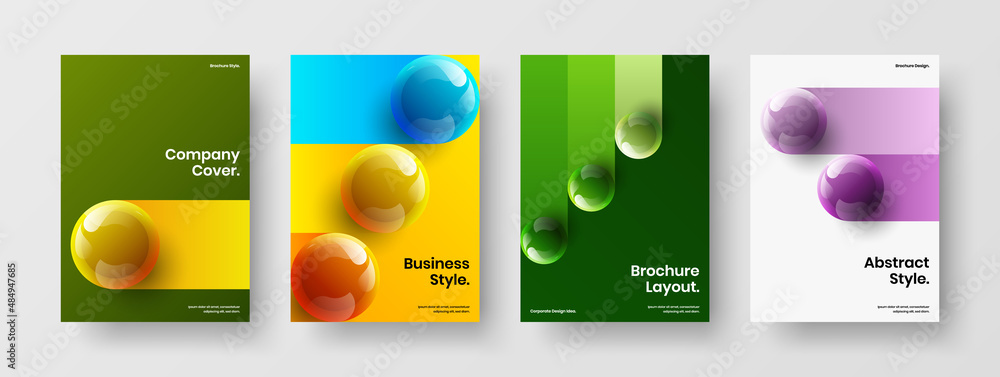 Abstract poster vector design layout composition. Modern 3D balls company cover illustration bundle.