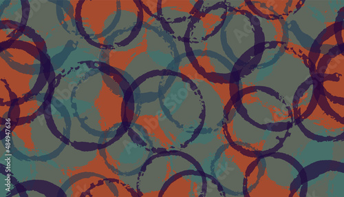 Colorful hand drawn circles geometry fabric print. Circular splotch overlapping elements vector