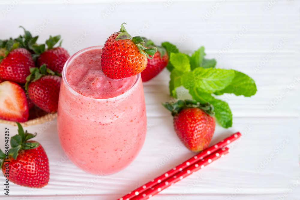 Strawberry yogurt fruit juice smoothie pink colorful fruit juice milkshake blend beverage healthy high protein the taste yummy In glass drink episode morning on white wood background. Strawberry yogurt fruit juice smoothie pink colorful fruit juice milkshake blend beverage healthy high protein the taste yummy In glass drink episode morning on white wood background.