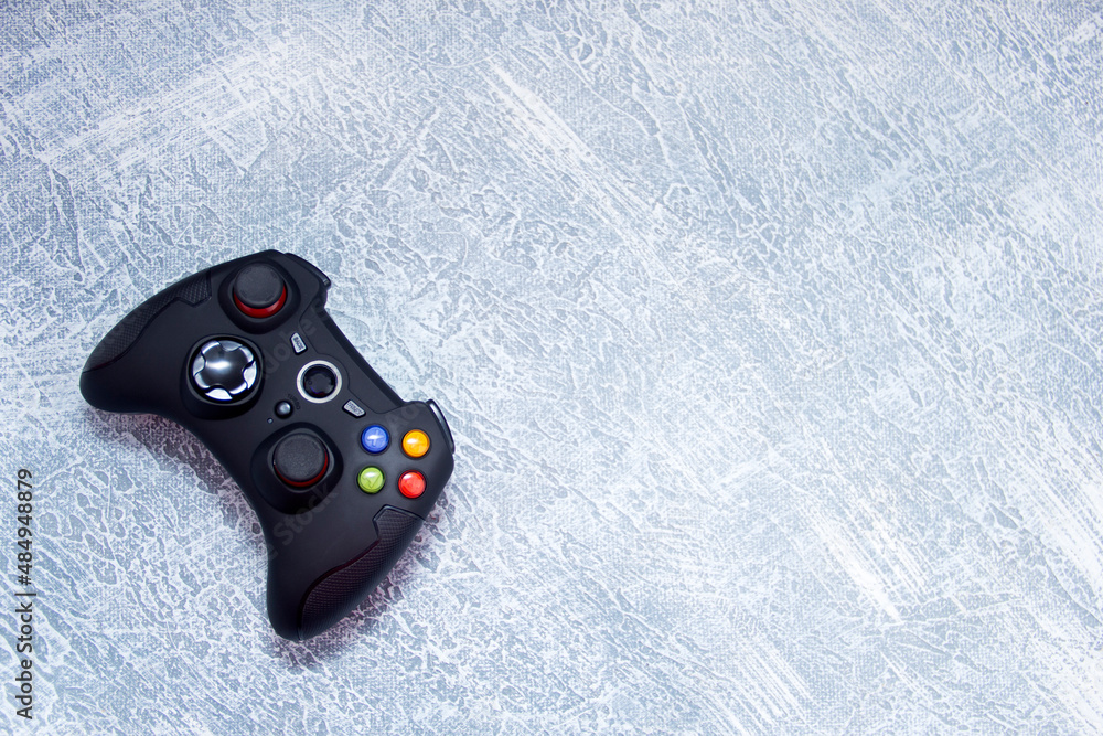 Next-generation game controllers. Two black gamepads. Black joystick ...