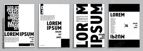 Set of four Lorem Ipsum typographic posters. An abstract and artistic typography design in black and white. photo