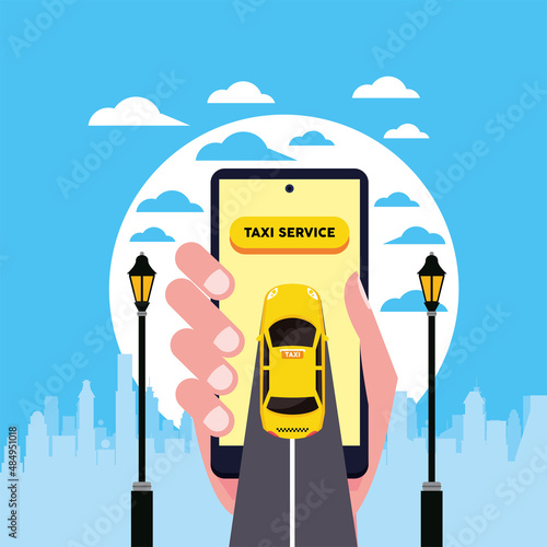 hand using taxi service online