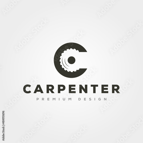 sawmill letter c logo vector illustration design, carpenter minimalist logo design