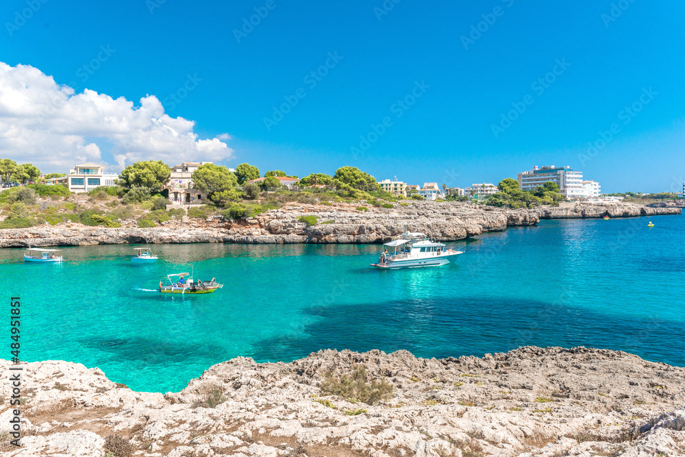 Mediterranean coast with boats at Cala Marcal - Majorca - 1276
