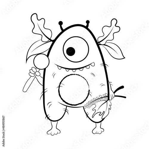 Childrens coloring page. Character design autumn monster