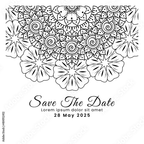 Mehndi flower for henna, mehndi, tattoo, decoration. Decorative ornament in ethnic oriental style, doodle ornament, outline hand draw. Coloring book page.