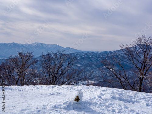 Snowy Mountainscape from the top of Mount Sapporo in Hokkaido  Japan 