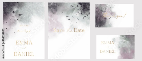 Set of vector watercolour universal backgrounds with  copy space for text. Wedding invitation template