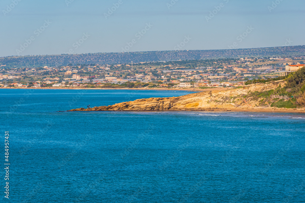 Panorama of Mediterranean Sea from Cava d'Aliga, Scicli, Ragusa, Sicily, Italy, Europe