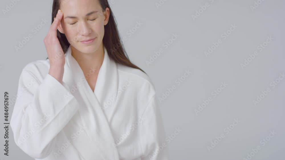 Mid Shot of Woman With Headache taking Tablets with Copy Space Mid Shot of Woman With Headache taking Tablets with Copy Space