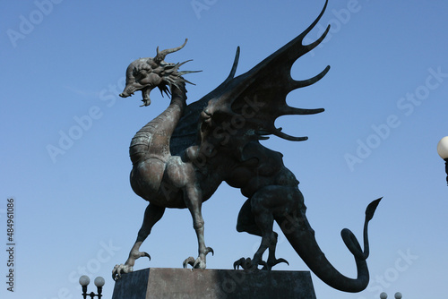 Kazan, Russia - July 13, 2021: Kazan Wedding Palace (Family Center) at sunset, Tatarstan. It is landmark of Kazan.