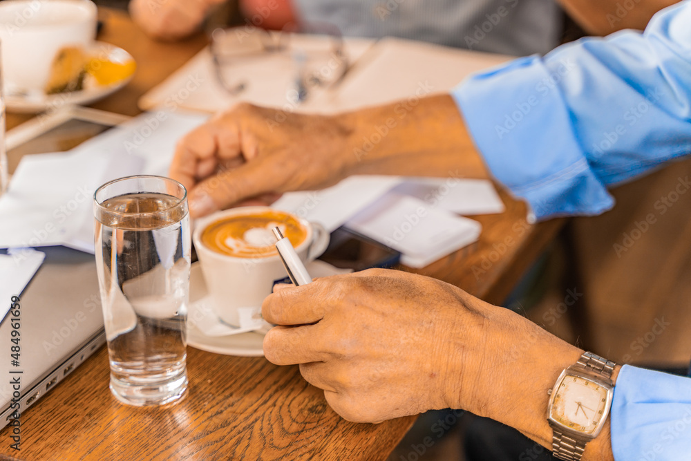 Taking his coffee, selective focus Taking his coffee, selective focus