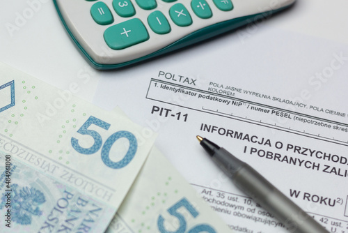 Obraz na płótnie Closeup of PIT-11 tax form – information on income and income tax withholdings.
w salonie