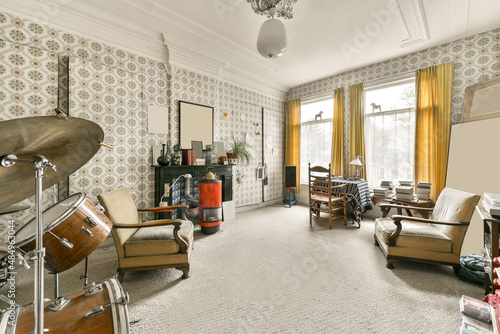 Interior of living room in cottage photo