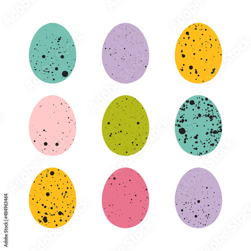 Easter eggs with texture of splatters and blots. Set of colorful Easter eggs.
