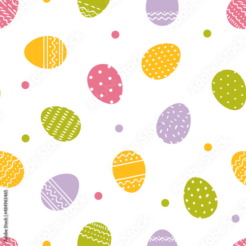 Easter seamless pattern in spring colors. Background with easter eggs and dots.