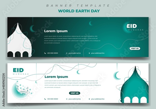 Set of Eid mubarak in Landscape background design for social media post template.