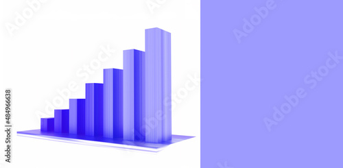Growth business 3D graph chart Very Peri purple blue color. Copy space. Financial market. Banking and Insurance concept. Global economic recovery. Finance and Economy. Price rises. Stock Market Data.