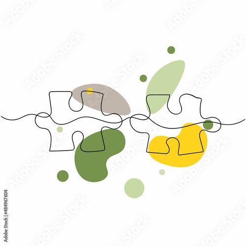 The Artists Continuous one simple single abstract line drawing of puzzle business concept icon in silhouette on a white background. Linear stylized.